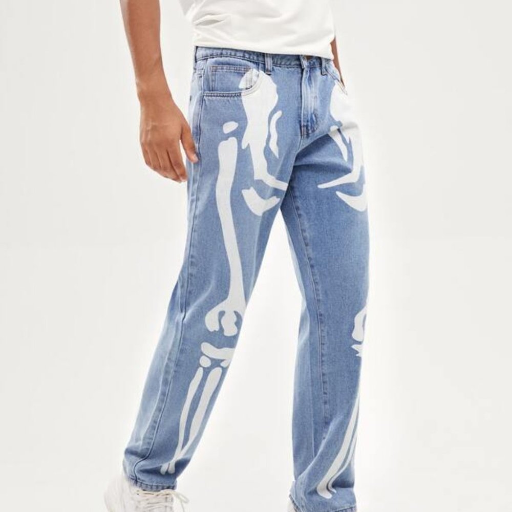 Men Skeleton Print Jeans